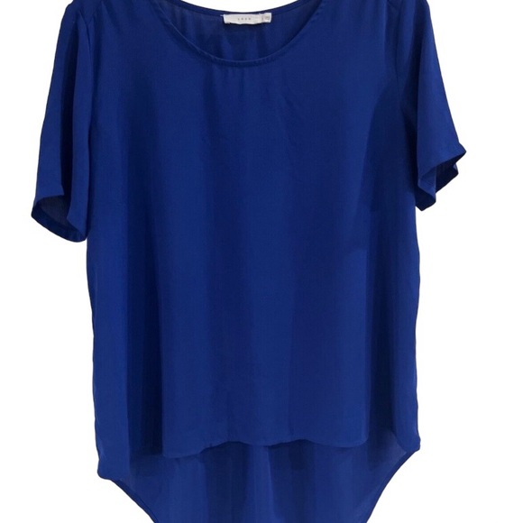 Beautiful blue scoop neck high low short sleeve blouse from LUSH - Picture 2 of 4
